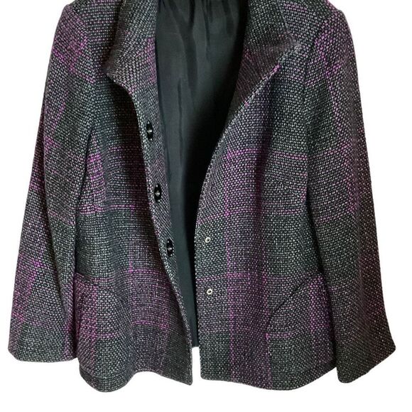 Carlisle Jacket Tweed Wool Blend Button Snap Front Black Pink Grey Weave Size 14 - Picture 9 of 12